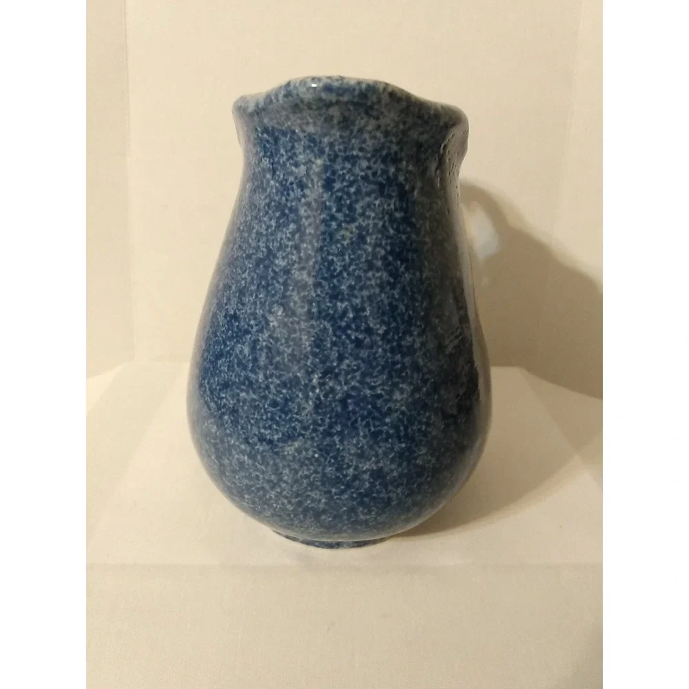 Blue Spongeware Calico China Pitcher with Pig Speckled Country Farmhouse decor